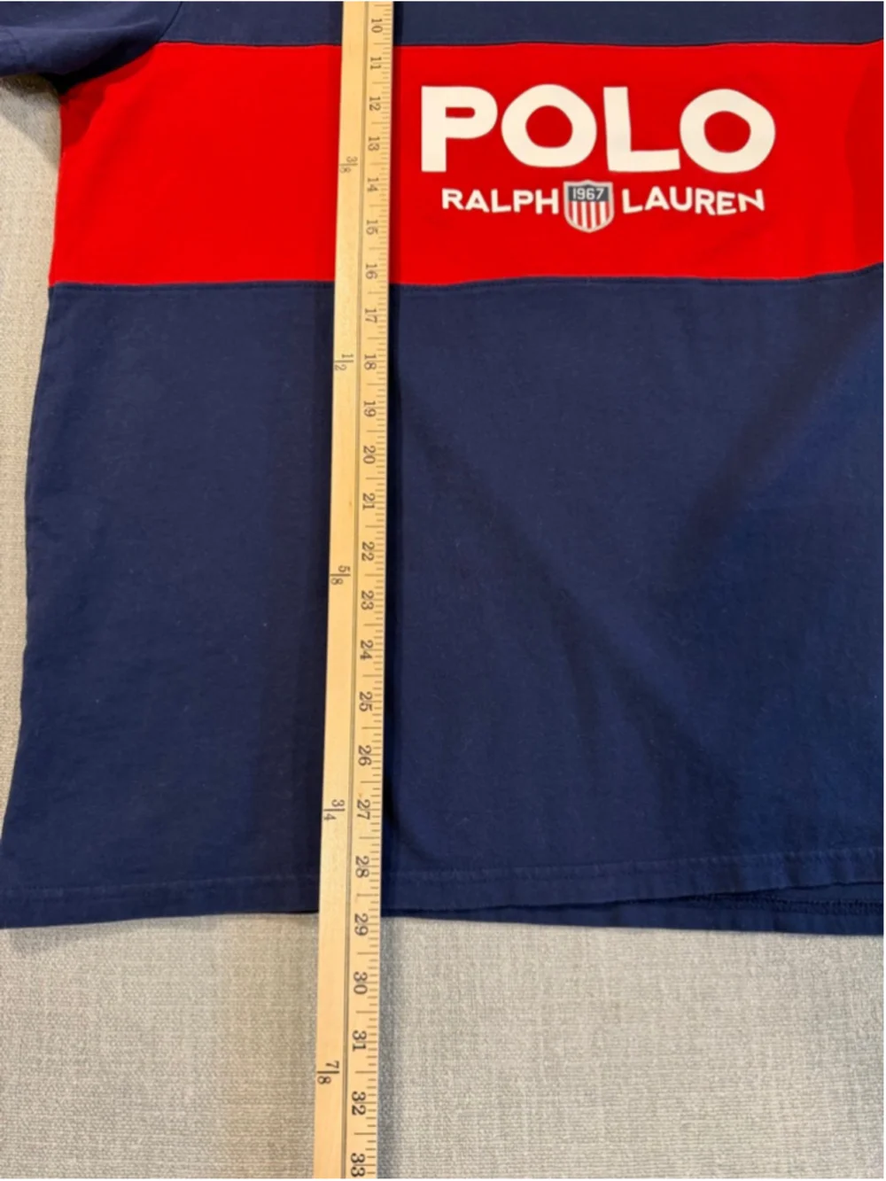 Polo Ralph Lauren red and blue cotton color block logo Tshirt men’s XL